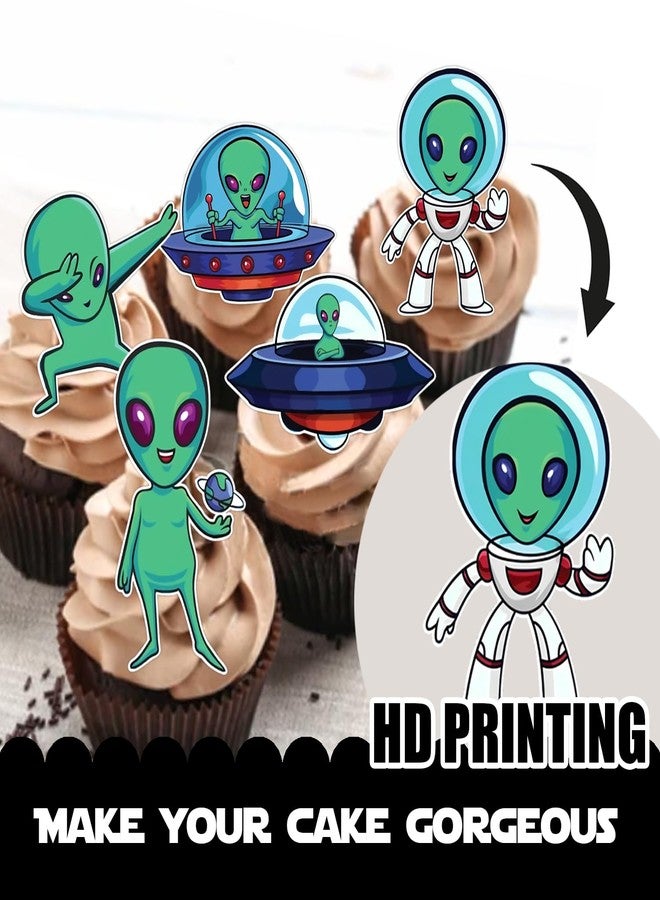 LETLIMIT 18pcs Green Glitter Alien Dessert Cupcake Topper Space Invaders Theme Decor Supplies Baby Shower Boys Girls Happy Birthday Party Decorations - Image 3